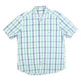 LACOSTE Mens Blue & Green Check Shirt M Cotton Blend Button Down Collar Short