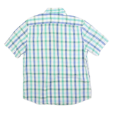 LACOSTE Mens Blue & Green Check Shirt M Cotton Blend Button Down Collar Short