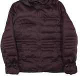 DKNY Womens Maroon Bomber Jacket L Polyester Blend Plain Zip Hooded Stylish