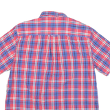 CHAPS Mens Red & Blue Check Shirt L Button-Down Collar Short Sleeve Casual