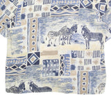 SEASUNS Womens Blue & Beige Printed Top Short Sleeve V-Neck L Cotton Blend