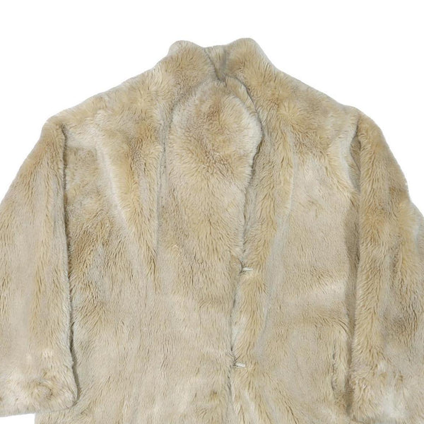 Womens Beige Faux Fur Button Jacket XL Polyester Blend Plush Soft Warm