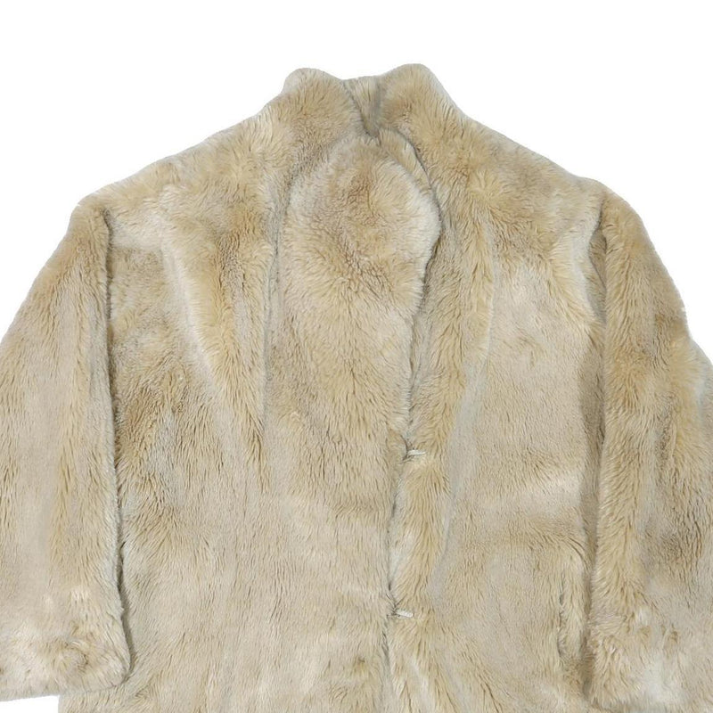 Womens Beige Faux Fur Button Jacket XL Polyester Blend Plush Soft Warm