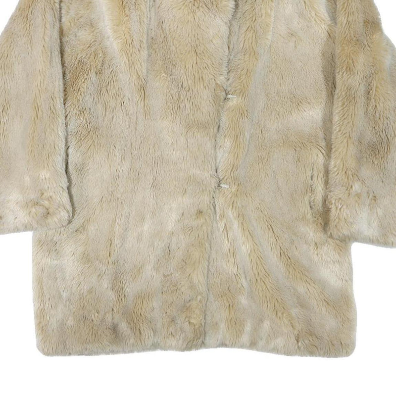 Womens Beige Faux Fur Button Jacket XL Polyester Blend Plush Soft Warm