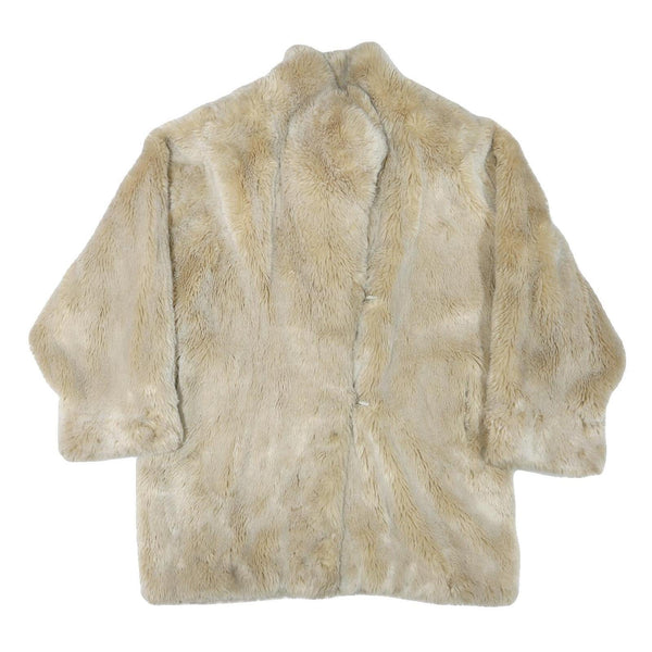 Womens Beige Faux Fur Button Jacket XL Polyester Blend Plush Soft Warm