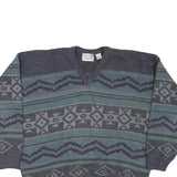 TIP TOP TAILORS Mens Grey Patterned V Neck Chunky Knit XL Jumper Acrylic Sweater