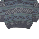 TIP TOP TAILORS Mens Grey Patterned V Neck Chunky Knit XL Jumper Acrylic Sweater