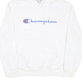 CHAMPION Mens White Pullover Hoodie M Cotton Blend Classic Logo Casual