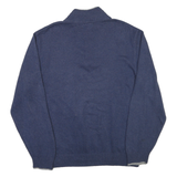 NAUTICA Mens Navy Blue Patterned Polo Neck Cotton Blend Jumper XL Button Up Rib