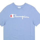 CHAMPION Mens Blue Cotton Blend T-Shirt M Short Sleeve Crew Neck Logo Graphic