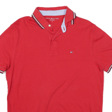 TOMMY HILFIGER Mens Red Short Sleeve Plain Polo Shirt M Cotton Blend