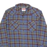 WRANGLER Mens Blue & Maroon Checked Shirt M Cotton Blend Casual Classic Buttoned
