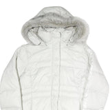 COLUMBIA Womens White Puffer Jacket L Polyester Blend Hooded Zip Outdoor