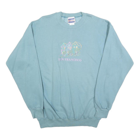 HANES Womens Blue San Francisco Crew Neck M Cotton Blend Sweatshirt Casual