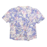 Womens Lilac & Pink Abstract Print Silk Top Short Sleeve V-Neck M Button Detail