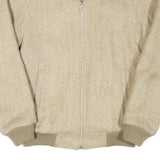 Mens Beige Herringbone Jacket M Polyester Blend Zip Closure Casual Outerwear
