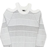 GUESS Womens White Patterned Jumper Cold Shoulder Round Neck Chunky Knit XS