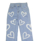 Womens Blue Regular Fit Straight Leg Denim Light Jeans W27 L28 Heart Print