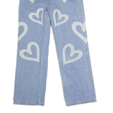 Womens Blue Regular Fit Straight Leg Denim Light Jeans W27 L28 Heart Print