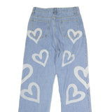 Womens Blue Regular Fit Straight Leg Denim Light Jeans W27 L28 Heart Print