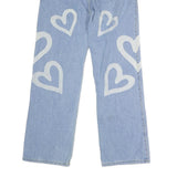 Womens Blue Regular Fit Straight Leg Denim Light Jeans W27 L28 Heart Print