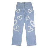 Womens Blue Regular Fit Straight Leg Denim Light Jeans W27 L28 Heart Print