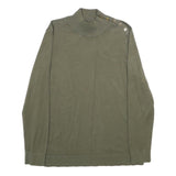 CALVIN KLEIN Womens Green Jumper Plain Roll Neck Basic Knit M Button Detail