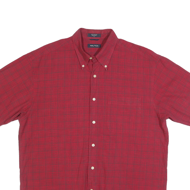 NAUTICA Mens Red Check Shirt L Button Down Casual Cotton Summer