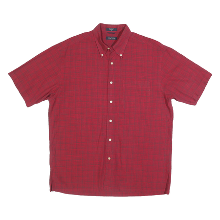 NAUTICA Mens Red Check Shirt L Button Down Casual Cotton Summer
