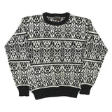 CAPRICORN Womens Black & White Patterned Jumper Round Neck Basic Knit S Acrylic