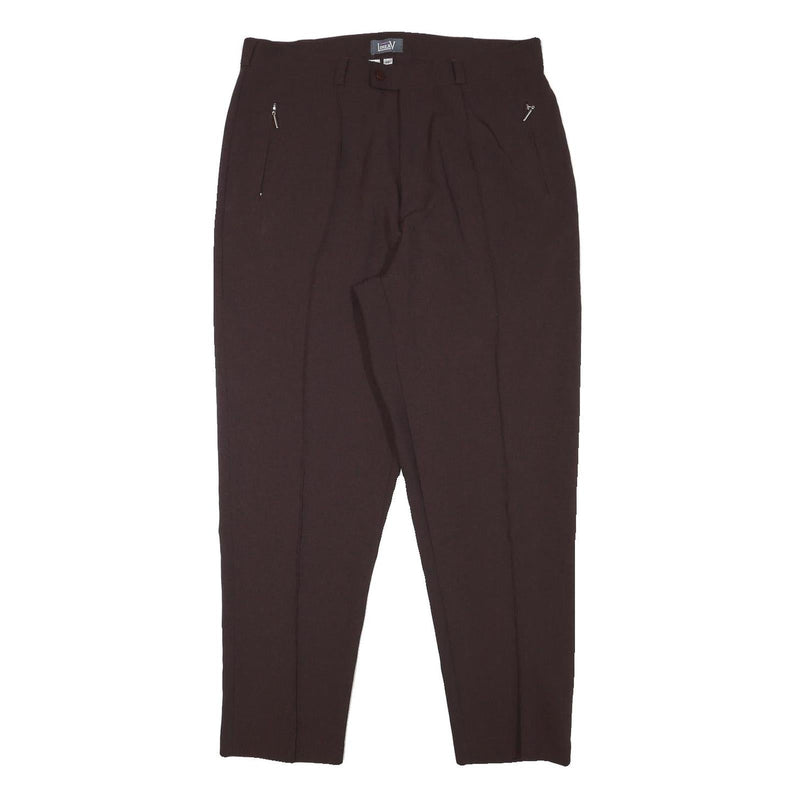 LINEAV Womens Relaxed Brown Polyester Blend Trousers W34 L28 Zip Closure