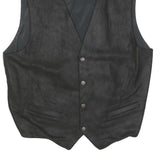 CUIR COUNTY Mens Black Leather Button Jacket L Polyester Blend Plain Waistcoat
