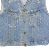 TEAM TACTICS Womens Blue Denim Sleeveless Button Jacket L Cotton Vest Style