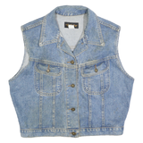 TEAM TACTICS Womens Blue Denim Sleeveless Button Jacket L Cotton Vest Style