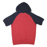CHAMPION Mens Red & Navy Short Sleeve Hoodie M Cotton Blend Casual Pullover