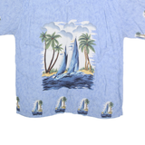 SPLATT Mens Blue Rayon Shirt XL Tropical Sailboat Print Summer Beachwear
