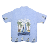 SPLATT Mens Blue Rayon Shirt XL Tropical Sailboat Print Summer Beachwear