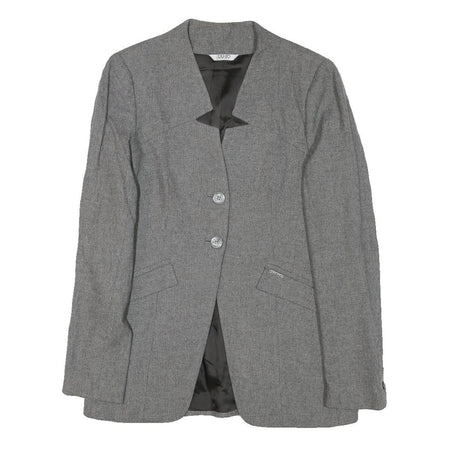 LIU JO Womens Grey Wool Blend Tailored Jacket S Buttoned Pocketed Plain