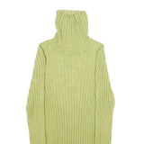 Womens Green Plain Pullover Jumper Rib Knit XXS Stretchy Turtleneck Lightweight