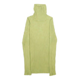 Womens Green Plain Pullover Jumper Rib Knit XXS Stretchy Turtleneck Lightweight