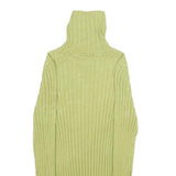 Womens Green Plain Pullover Jumper Rib Knit XXS Stretchy Turtleneck Lightweight
