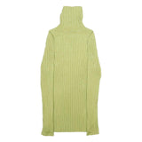 Womens Green Plain Pullover Jumper Rib Knit XXS Stretchy Turtleneck Lightweight