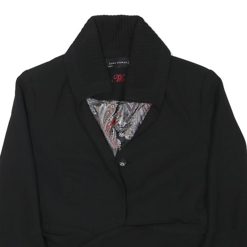 ZARA WOMAN Womens Black Button Blazer S Polyester Blend Woven Tailored Fit Plain