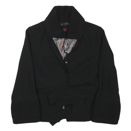 ZARA WOMAN Womens Black Button Blazer S Polyester Blend Woven Tailored Fit Plain