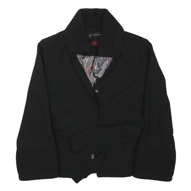 ZARA WOMAN Womens Black Button Blazer S Polyester Blend Woven Tailored Fit Plain