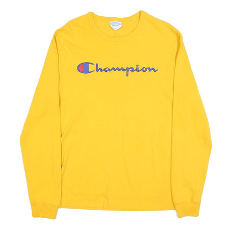 CHAMPION Mens Yellow Long Sleeve Crew Neck Logo T-Shirt M Cotton Blend