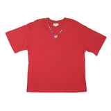 FASHION LOVE Womens Red L V-Neck T-Shirt Short Sleeve Stud Embellished