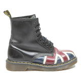 DR MARTENS 1460 Womens Leather Biker Boots Black Union Jack UK 5 Iconic Stitched