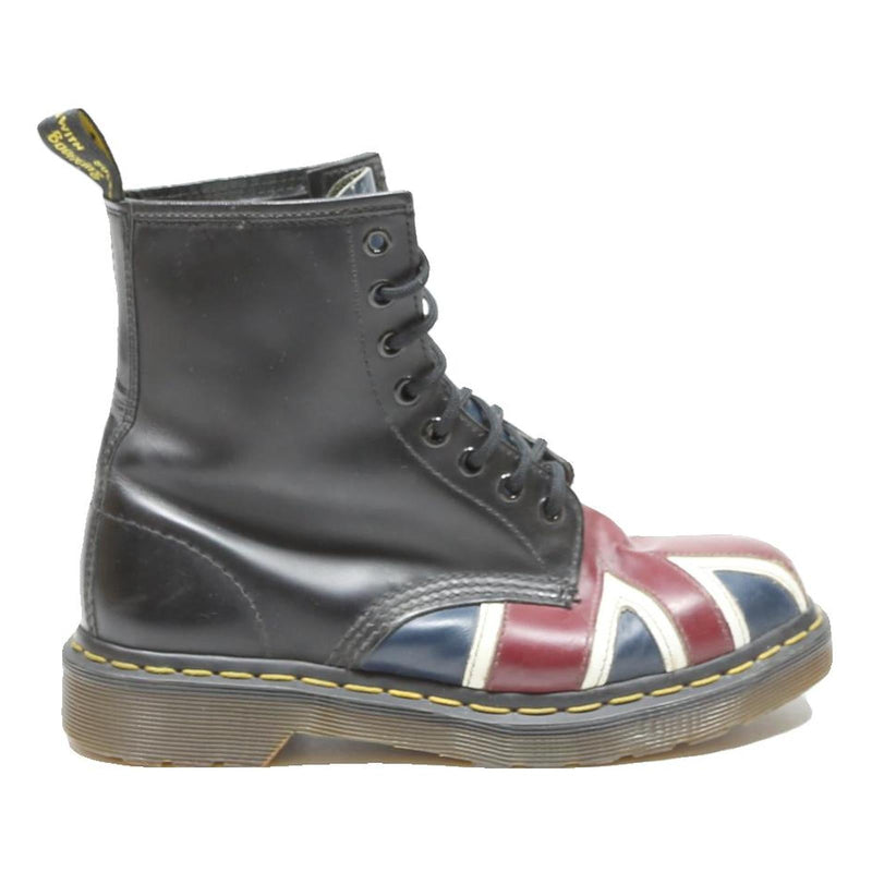 DR MARTENS 1460 Womens Leather Biker Boots Black Union Jack UK 5 Iconic Stitched