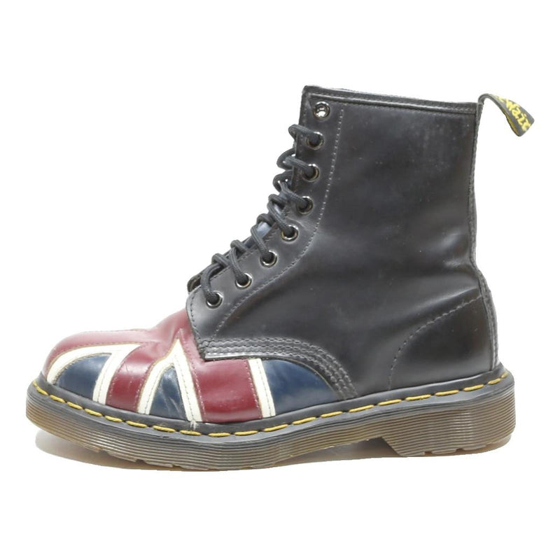 DR MARTENS 1460 Womens Leather Biker Boots Black Union Jack UK 5 Iconic Stitched